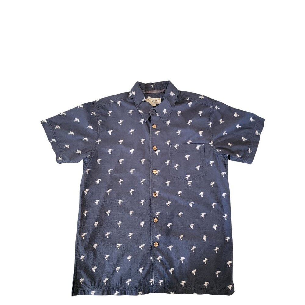 VTG Honolua Mens Navy Palm Tree Print Short Sleeve Button-Up Shirt S 100% Cotton